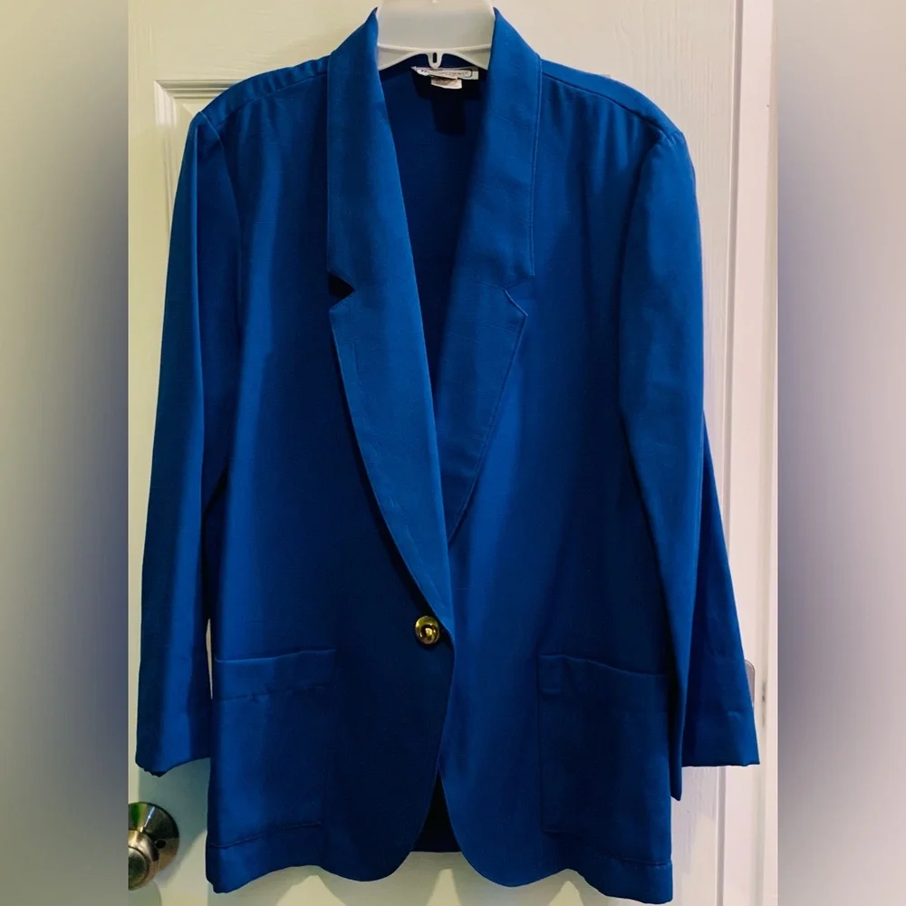 Royal Blue Jacket Blazer Size 12 Requirements Petite Made in the USA Vintage - Picture 1 of 9